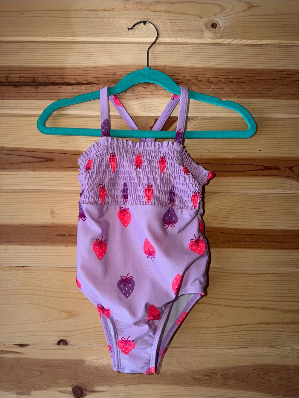 Cat & Jack Lavender Swimsuit with Pink Strawberry Print